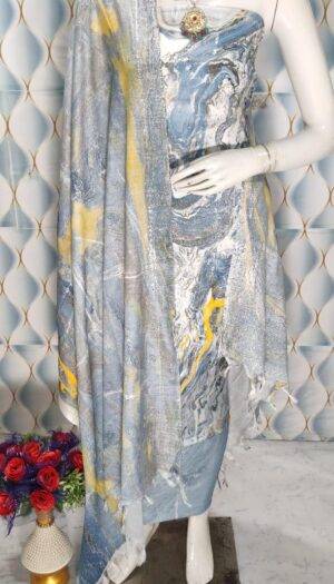 Khadi Silk Marble Print Unstitched Suit Set for Women with Dupatta  for Women And Girls